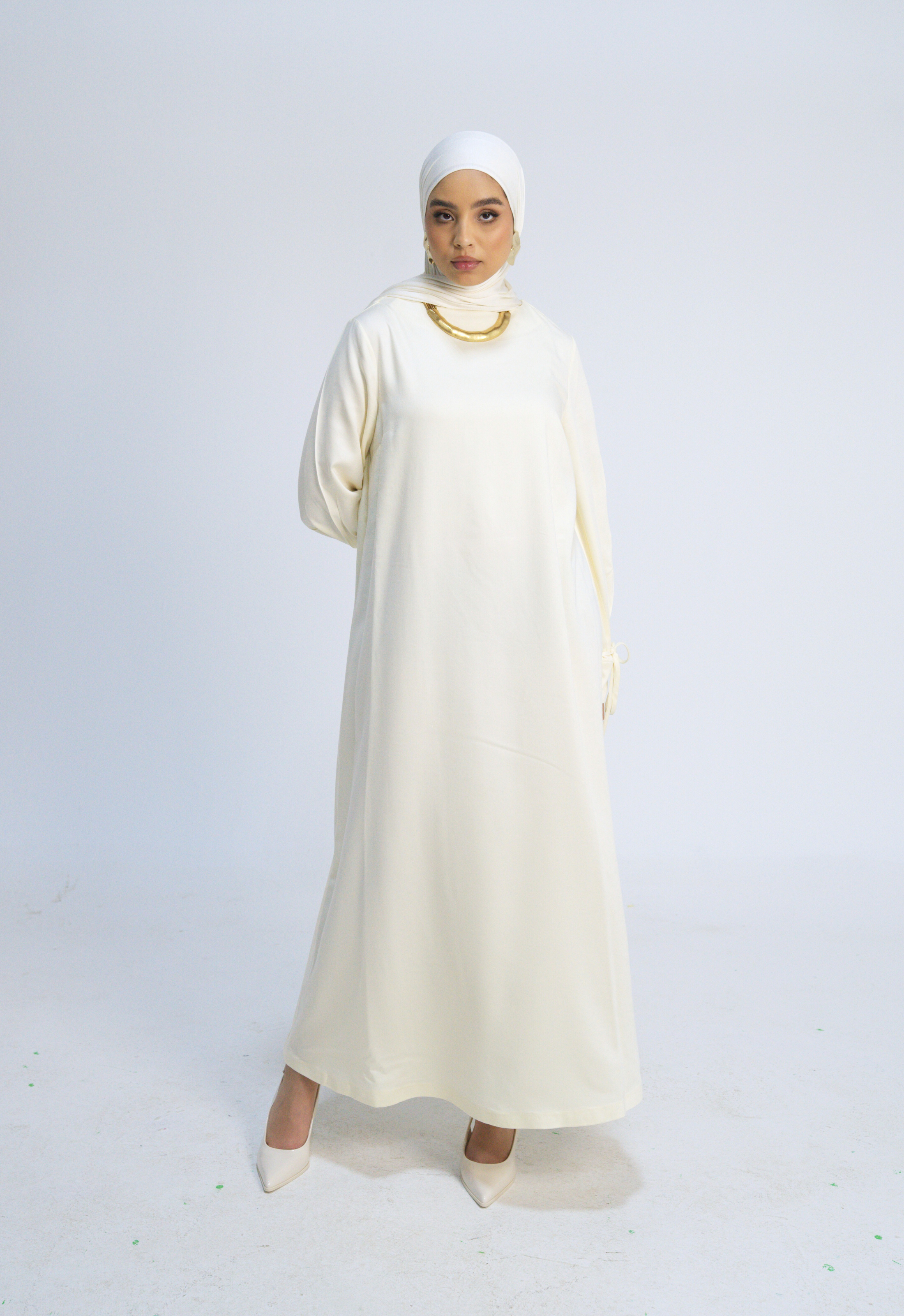 Balloon-Sleeve Dress - Off white – KEBASH