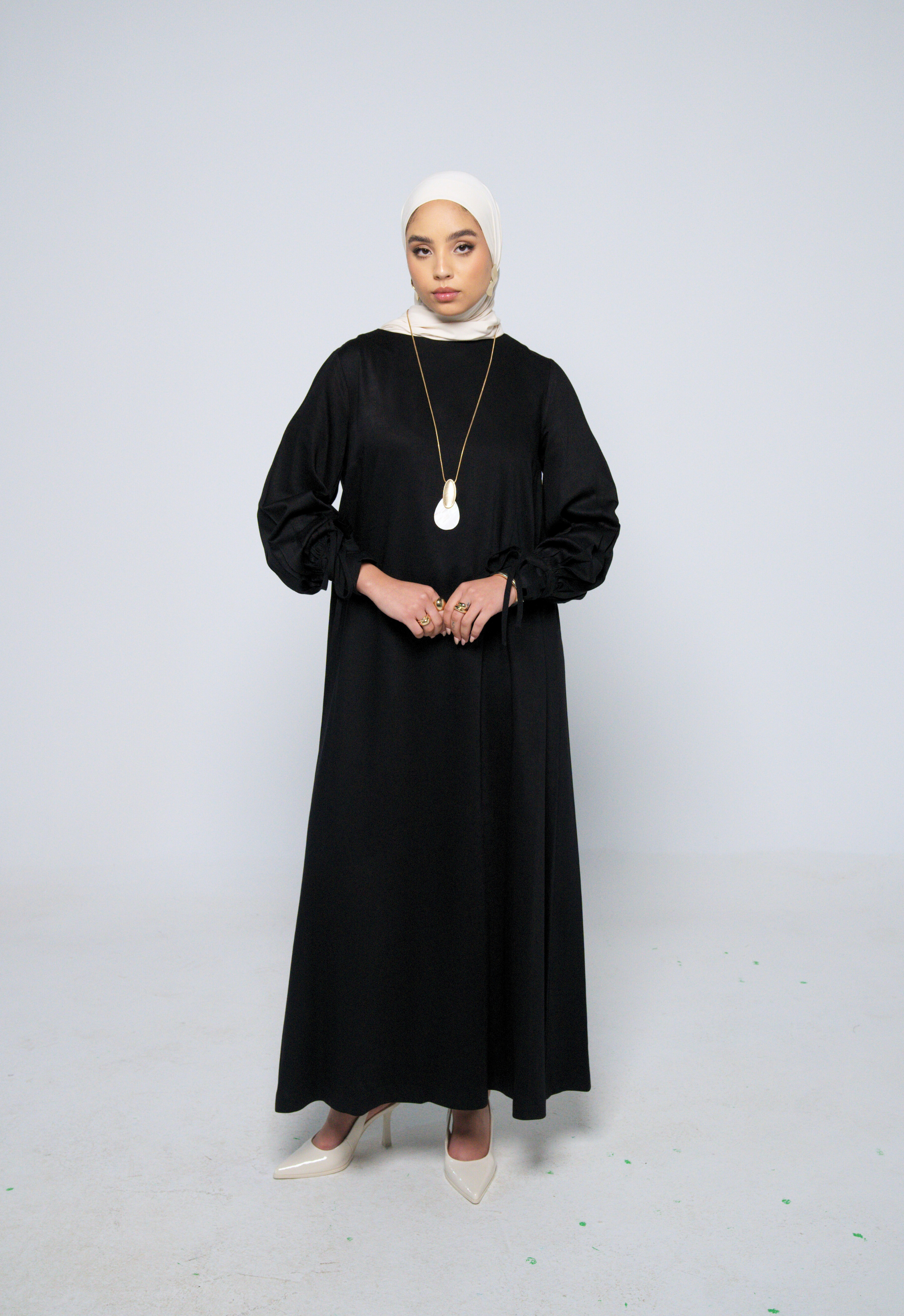 Balloon-Sleeve Dress - Black