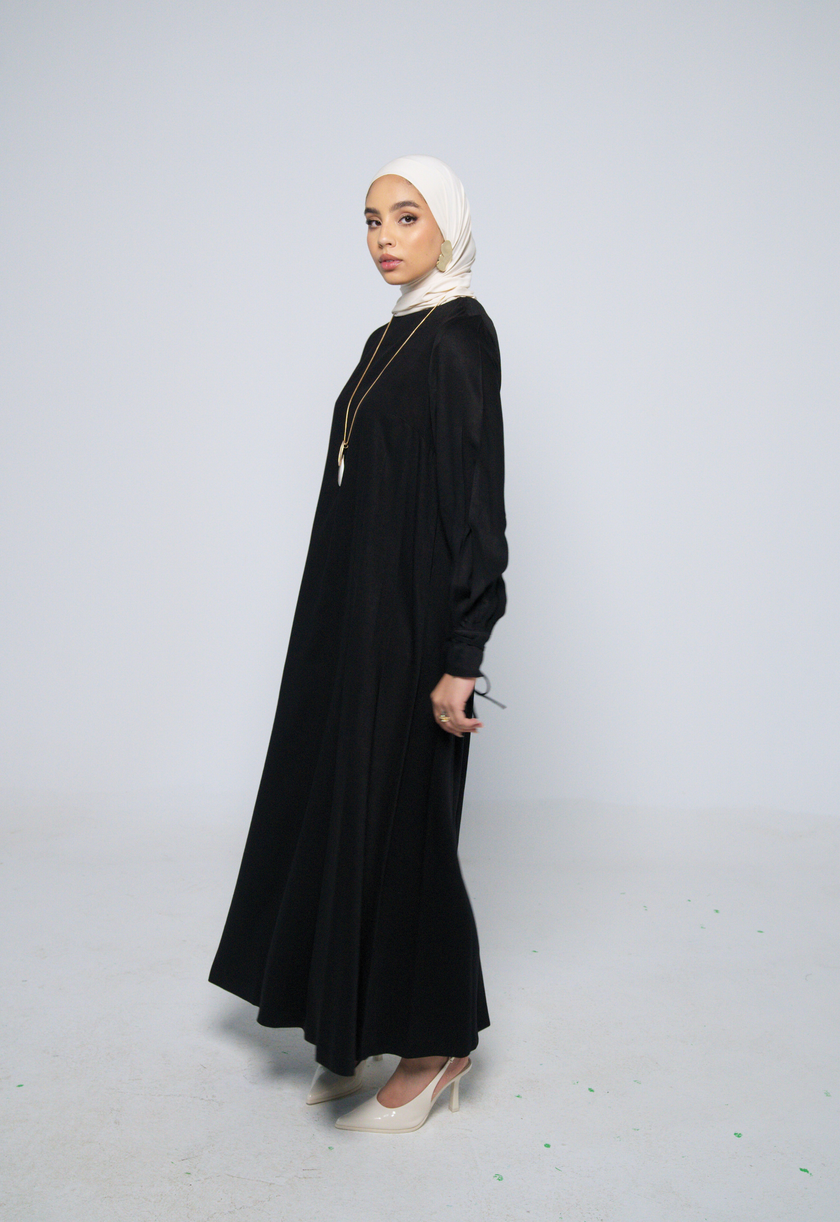 Balloon-Sleeve Dress - Black