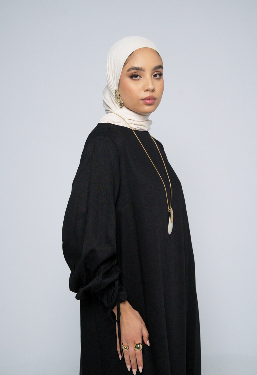 Balloon-Sleeve Dress - Black