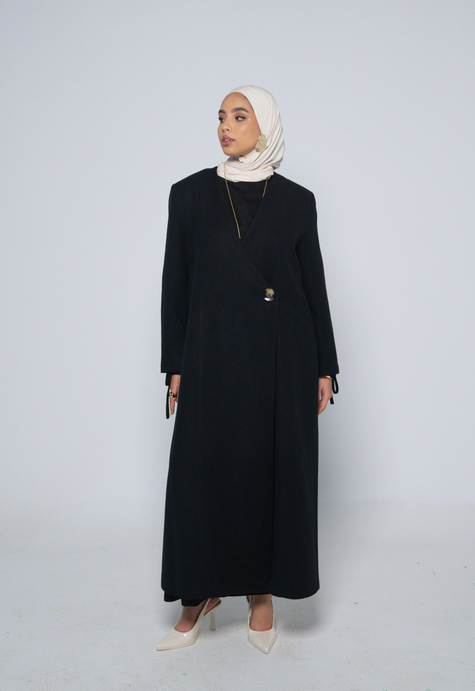 Long Wool Cardigan - Black