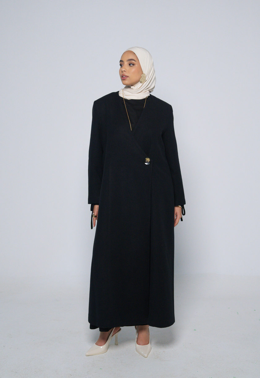 Long Wool Cardigan - Black