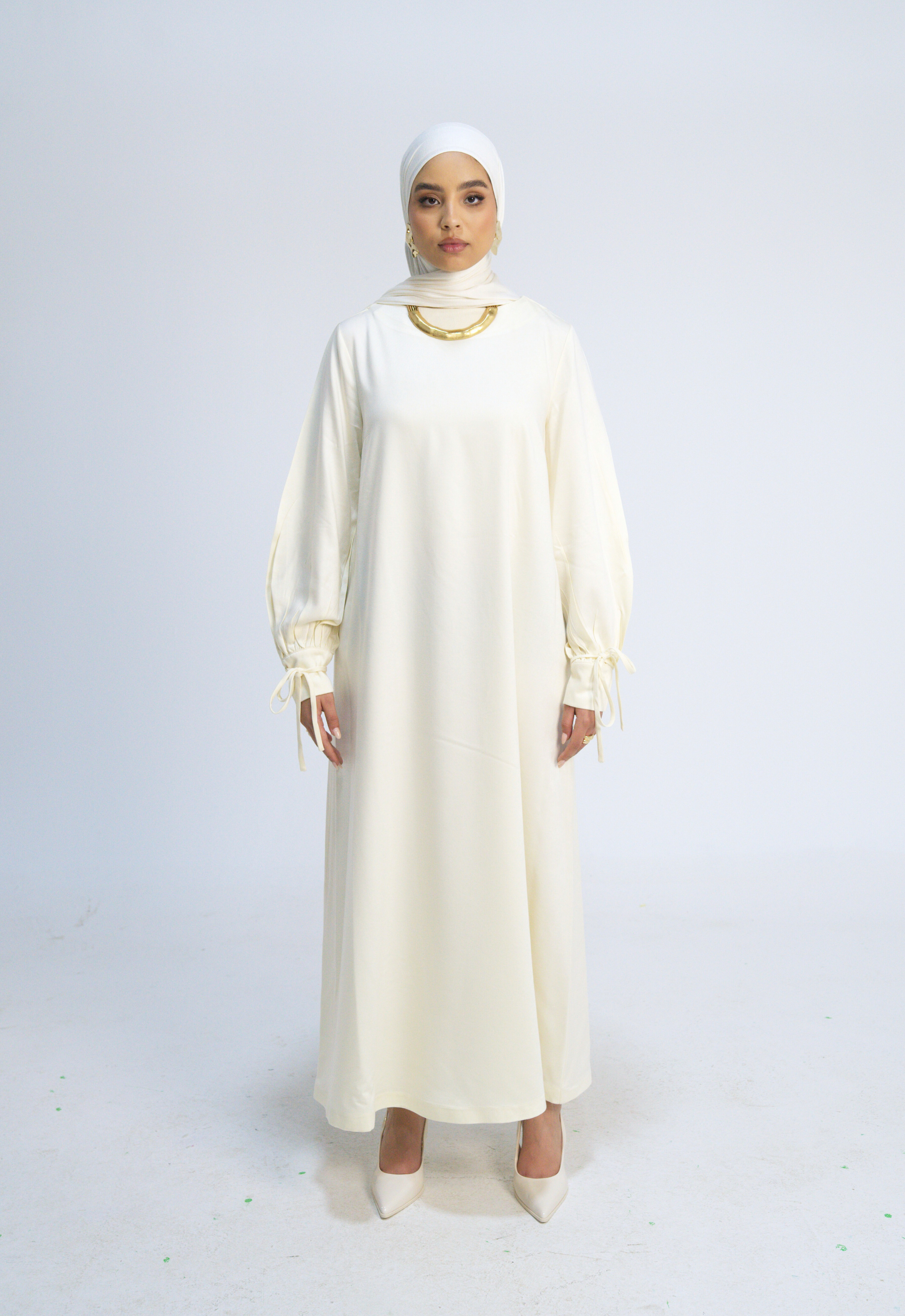 Balloon-Sleeve Dress - Off white