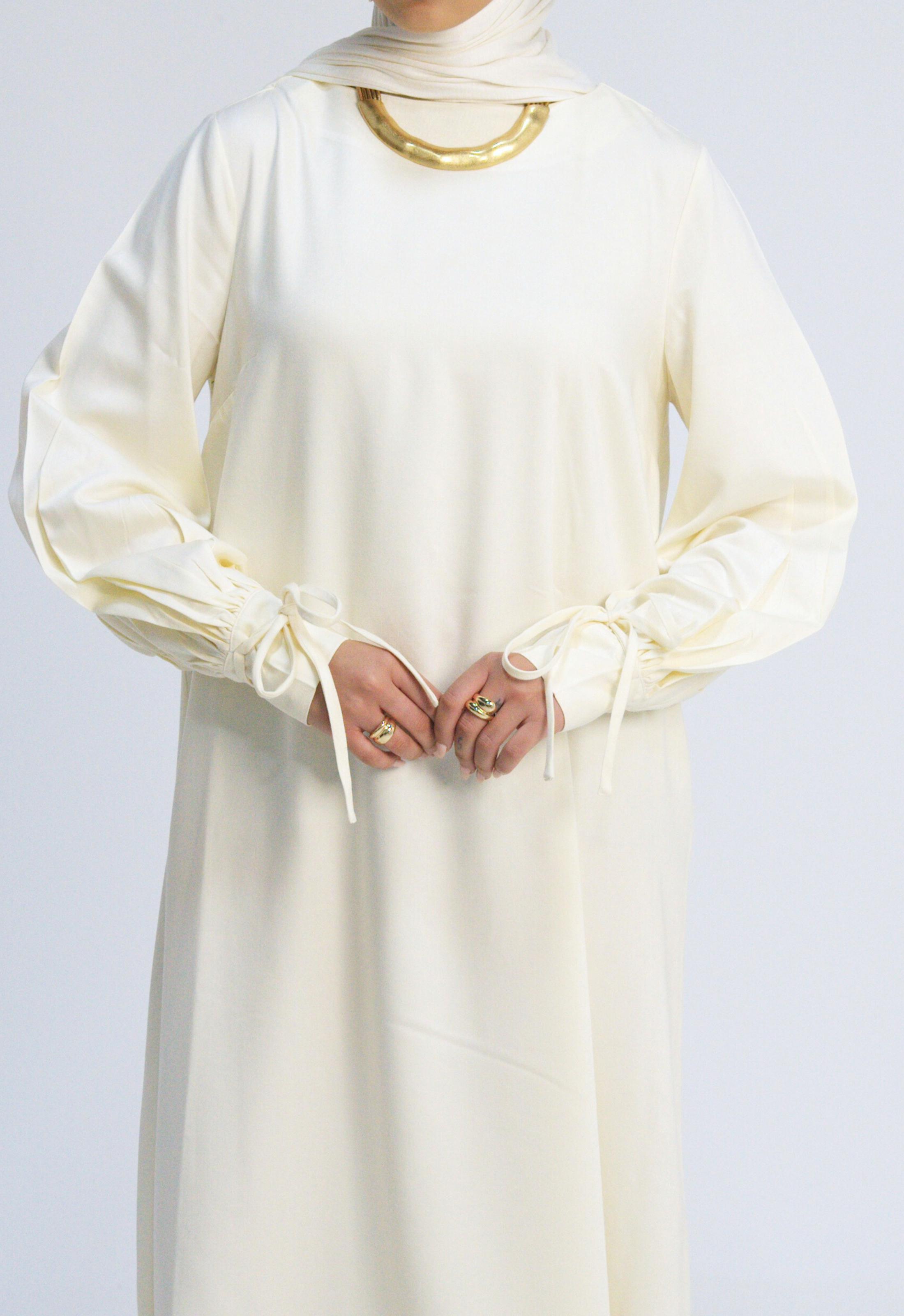 Balloon-Sleeve Dress - Off white